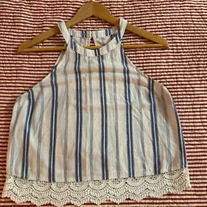 Abercrombie & Fitch Cream Sleeveless Embellished Tank Top thumbnail 1
