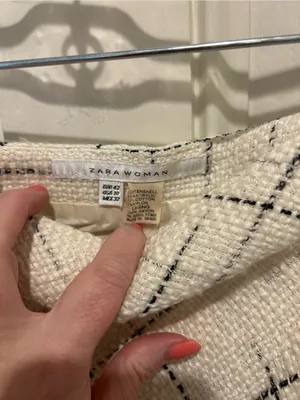 Zara White Tweed A-Line Skirt with Black Windowpane thumbnail 3