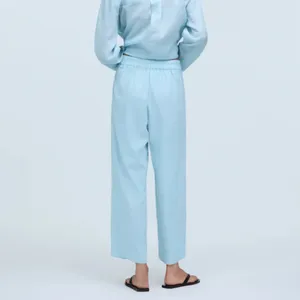 Madewell Pull-On Wide Straight Leg Crop Linen Pants‎ in Blue Heron Size 8 thumbnail 4