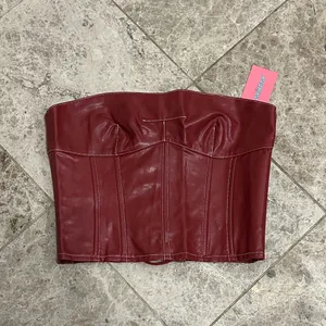Edikted Moss Faux Leather Lace Up Corset Burgundry NEW Medium thumbnail 2