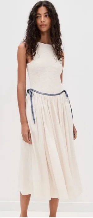 NWOT Free People Nightingale Solid Midi Dress with Navy Tie thumbnail 1