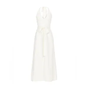RTR Saunders Collective White Halter Maxi Slit Dress Linen Blend Size 10 thumbnail 3