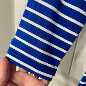NWOT REPHYLLIS women’s blue white‎ striped bodycon stretch midi knee dress large thumbnail 2