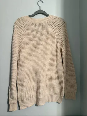 Francesca's Collections Lace-Up Waffle Knit Sweater in Beige thumbnail 2
