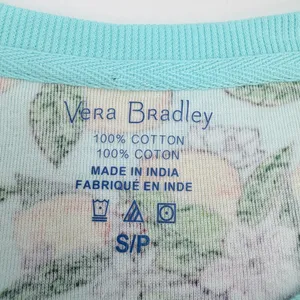 Vera Bradley Pajama Shirt Womens S Blue Yellow Lemon Grove Ribbed Cotton Tee NEW thumbnail 3