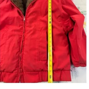 Vintage Red Fur Lined Bomber Jacket Heavy Winter Coat Real‎ Fur Trimmed Collar thumbnail 6