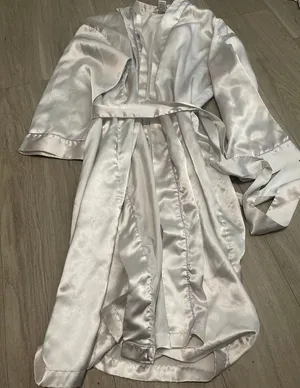 Elegant Silver Women's Satin Robe White Size M thumbnail 1