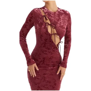 New! Mistress Rocks Mahogany Devoré Velvet Midi Dress Size XS thumbnail 4