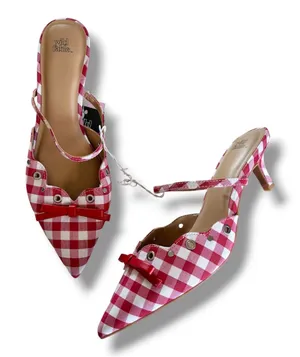 Wild Fable Lysandra Gingham Eyelet Kitten Heels Women's 8 Red & White NWT thumbnail 1