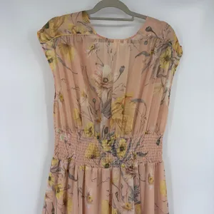 H&M Maxi Chiffon Dress Sz 10 Peach Cottage Boho Romantic Coquette Smock Floral thumbnail 8