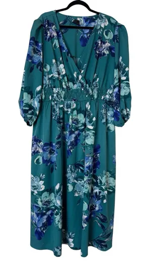Maison Tara Teal Floral V-Neck Maxi Dress Size 20W thumbnail 1