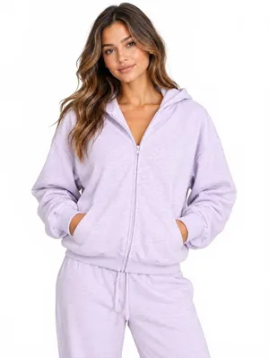 Skims Cotton Fleece Classic Zip Up Hoodie Purple Heather Women's Size XS NWT thumbnail 3