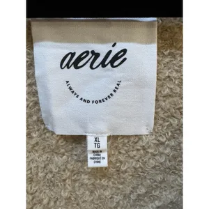 New Aerie Fuzzy Plush Teddy Oversized V-Neck Sweater Women's Size XL Tan Cozy thumbnail 4