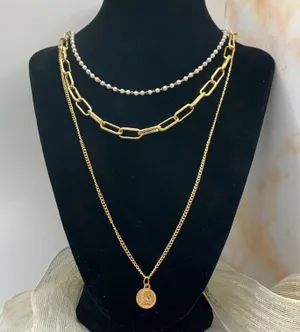 Pearl Paper Clip Multi Layered Necklace thumbnail 1