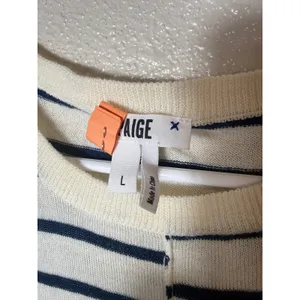 PAIGE Allie Merino Wool Blend Striped Sweater Ivory Navy Size L thumbnail 5