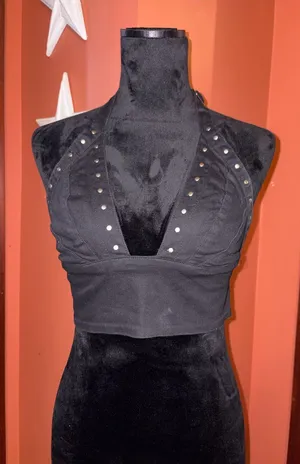 Superdown studded cropped halter top thumbnail 1