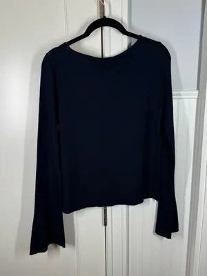 Madewell Flared-Sleeve Boatneck Sweater in Merino Wool-Silk Blend dark navy xl‎ thumbnail 7