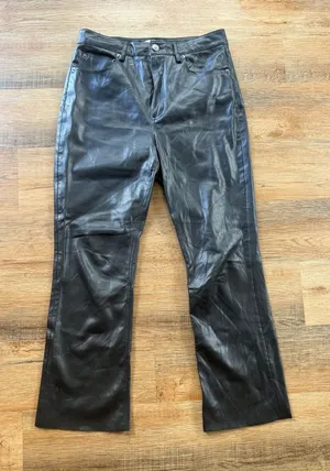 Zara Black Faux Leather Flared Pants thumbnail 1