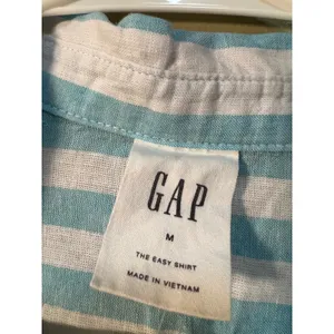 Gap Womens Sz Medium Linen Blend Easy Shirt Button Down Teal White Stripe Pocket thumbnail 12