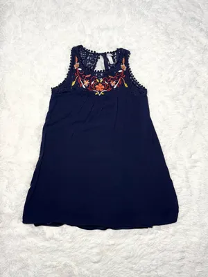 Xhilaration Boho Embroidered Lace Halter Dress Navy Blue Size S Mini Flirty thumbnail 11