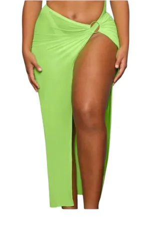 SKIMS Swim Sarong Skirt 3X Neon Green Mesh Ring Maxi Cover Up NWT Festival thumbnail 1