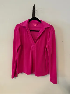Lilly Pulitzer August Velour Pullover Top In Pink Palms thumbnail 2