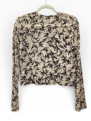 Ava Lane Beige and Black boho chic floral mesh layering top size Large thumbnail 6