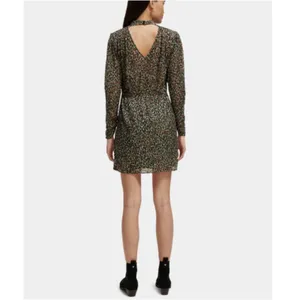 Scotch & Soda Leopard Print Mini Dress Women 34 Multicolor Mock Neck Sheer Party thumbnail 2