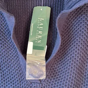 Lauren Ralph Lauren Capri Navy Blue Split Neck‎ Waffle Knit Sweater Large thumbnail 4