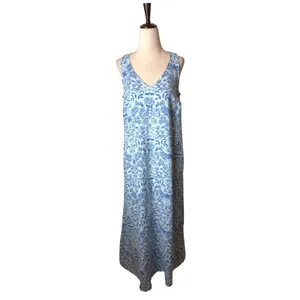 J Jill Love Linen‎ Maxi Dress Women XS Blue White Linen Floral Lagenlook Boho thumbnail 2