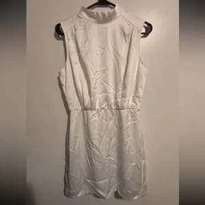 Lulus Classic Elegance White Satin Sleeveless Mock Neck Mini Dress Size Medium thumbnail 7