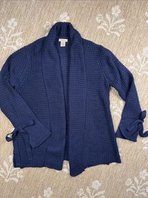 fresh Navy Open-Front Knit Cardigan with Tie Cuffs thumbnail 1