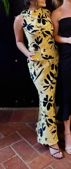 Topshop Dress Yellow & Black Floral Maxi thumbnail 1