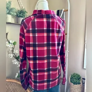 Eddie Bauer Pink/Orange Plaid Quarter Zip Fleece Pullover Sweatshirt thumbnail 4