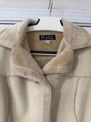 Vintage Mudd 90s Tan Faux Sued Fur Winter Teddy Coat Jacket Size M thumbnail 2