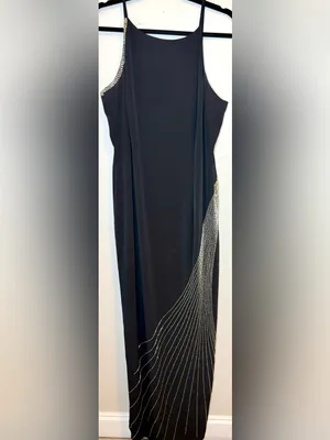Vintage Stenay Black Silver Beaded Maxi Gown Size 14 90s Y2K Formal Dress thumbnail 2