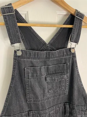 Universal Thread Black Denim Wide-Leg Overalls Button Sides Size 4 retro grunge thumbnail 7