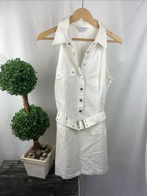 Urban Revivo White Sleeveless Drop Waist Snap Front Belted Mini Dress XL thumbnail 2