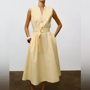 Nwt Zara Belted Poplin Midi Dress Butter Yellow Size S thumbnail 2