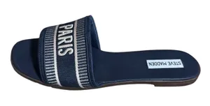 Steve Madden Knox Navy Embroidered 'PARIS' Slide Sandals thumbnail 1