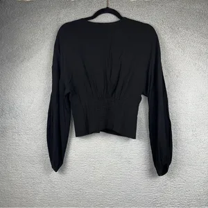 Abercrombie & Fitch Top Womens Small Black Babydoll Button Front Smocked Back thumbnail 2