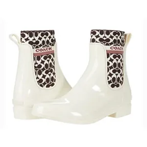 COACH Rivington Women's Size 9 Rain Boots Chalk White Signature Knit Logo thumbnail 2