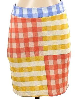Anthropologie FARM RIO Linen Cheesecloth Plaid Gingham Checker Hi Waist Skirt thumbnail 1