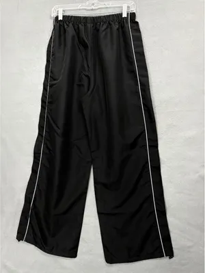 SHEIN Women's Black Wide-Leg Track Pants Relaxed Fit White Piping Pockets thumbnail 3