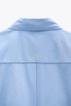 ZARA Blue Ruched Buttoned Slit Midi Dress thumbnail 6
