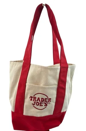 *New Trader Joe's Mini Canvas Tote Red Bag Re-usable Grocery Store Advertising thumbnail 1