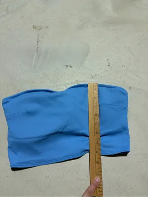 Aerie Blue Ribbed Strapless Bandeau bikini swim top large thumbnail 3