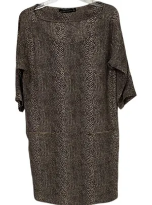 Zara Brown Silk Shift Dress Womens Size Medium Snakeskin Work Animal Print thumbnail 1