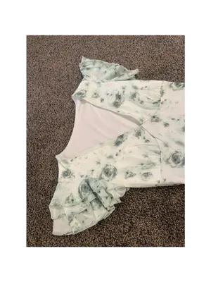 White Green Floral Maxi Dress Ruffle Sleeve Bodycon XS thumbnail 4