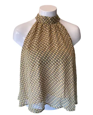 Fab'rik High Neck Halter Tie Flowy Sleeveless Top w/ Muted Geometric Pattern thumbnail 1